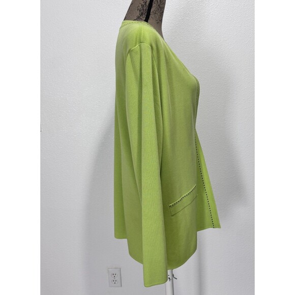 Exclusively Misook Cardigan Sz XL Lime Green Black Knit Hook Closure Long Sleeve - Picture 7 of 16